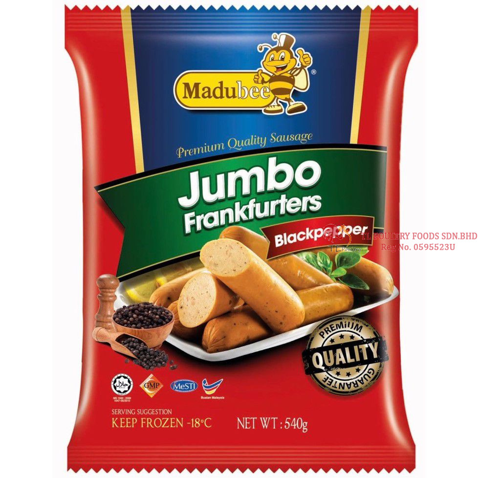 MADUBEE JUMBO FRANKFURTER BLACK PEPPER 450GM